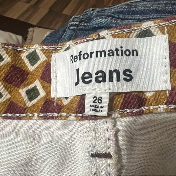Reformation Jeans Patterned Denim Mini Women’s Jean Brown/Burgundy Skirt Sz 26 - Picture 10 of 11